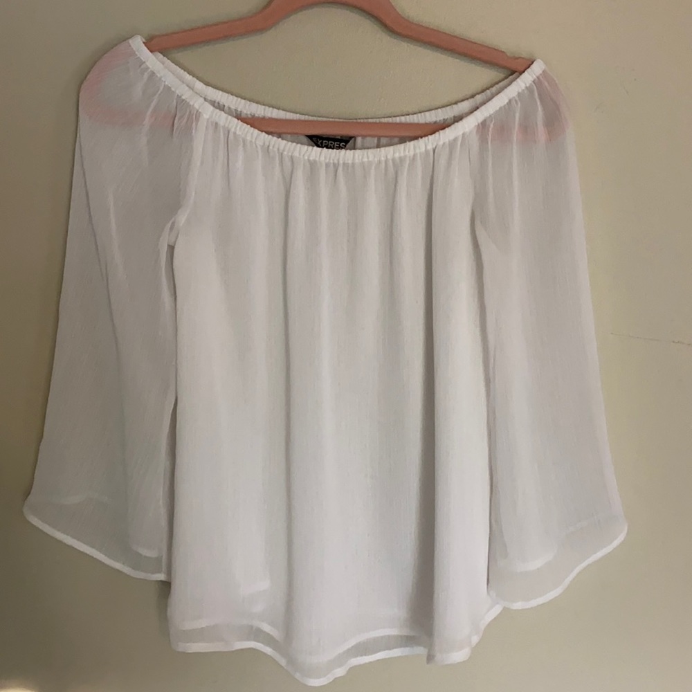 Express White Off The Shoulder Chiffon Top - XS